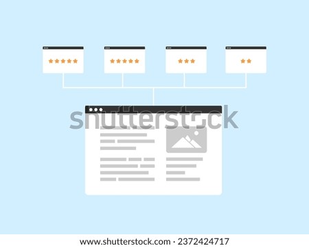 Referring Domains - external website that refers to site with backlinks. Boosts website SEO rankings and drives more traffic. Domain Authority and Rating, Website Popularity Rank vector illustration