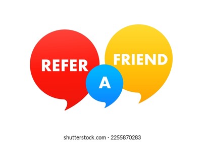 Reffer a friend banner vector design. Refferal system. Recommend a friend. Bubbles matter. Add friend. Banner for websites. Vector illustration
