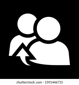 Refferal contact vector icon. Two people connected with arrow. Management, connection, corporation, communication, help concept. Isolated illustration.