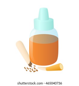 Refill bottle and broken cigarette icon in cartoon style on a white background