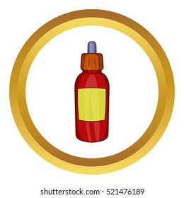 Refill bottle with pipette vector icon in golden circle, cartoon style isolated on white background