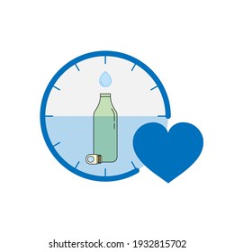 Refill a reusable water bottle during the day to reduce single-use plastic waste. Vector illustration outline flat design.