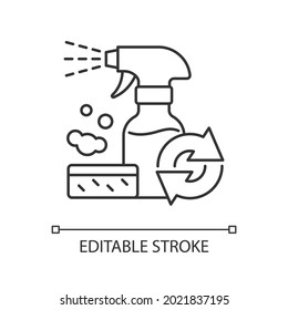 Refillable Cleaning Bottle Linear Icon. Domestic Washing Products Supply. Cleaner Dispenser. Thin Line Customizable Illustration. Contour Symbol. Vector Isolated Outline Drawing. Editable Stroke