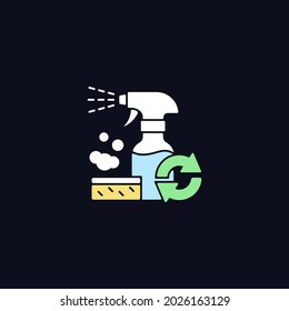 Refillable cleaning bottle RGB color icon for dark theme. Domestic washing products supply. Isolated vector illustration on night mode background. Simple filled line drawing on black
