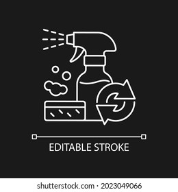 Refillable cleaning bottle white linear icon for dark theme. Domestic washing products supply. Thin line customizable illustration. Isolated vector contour symbol for night mode. Editable stroke