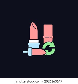 Refillable lipstick RGB color icon for dark theme. Sustainable cosmetic. Eco friendly package. Lip balm tube. Isolated vector illustration on night mode background. Simple filled line drawing on black