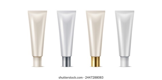 Refillable mockup tubes realistic vector illustration set. Advertising template. Cosmetic products packages 3d objects on white background