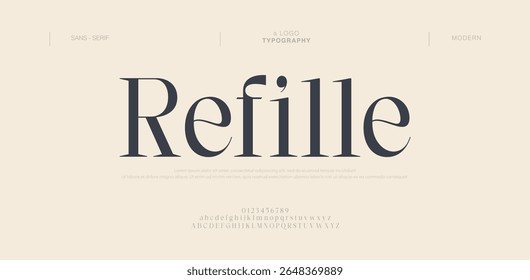 Refille Modern minimal abstract alphabet fonts. Typography technology, electronic, movie, digital, music, future, logo creative font. Vector illustration
