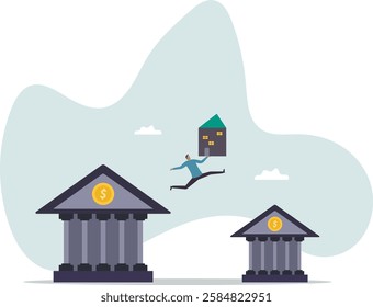 Refinance change mortgage agreement to new bank, replace debt obligation with better interest rate, housing loan or real estate investment.business concept.flat character.