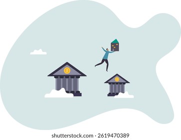 Refinance change mortgage agreement to new bank, replace debt obligation with better interest rate, housing loan or real estate investment.character for design.