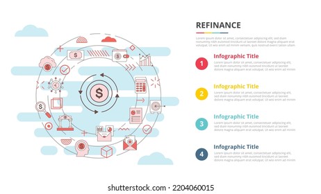 concepto de refinanciación para banner de plantilla de infografía con información de lista de cuatro puntos