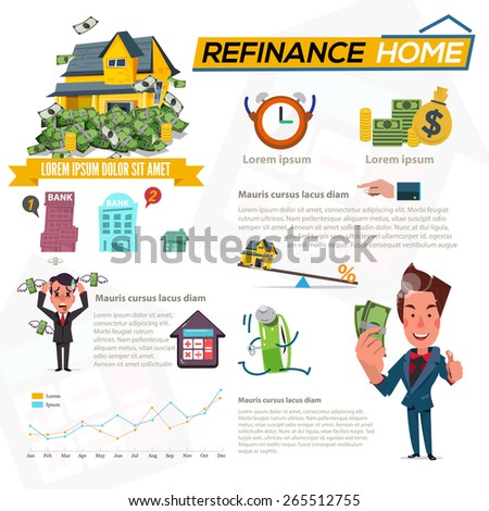 Refinance home with graphic element. debt man and rich man character. concept of mortgage loan - vector illustration