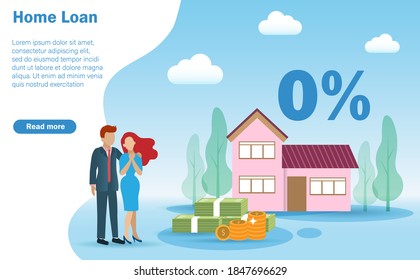 Refinance, home loan, house or estate mortgage concept. House for sale with  0% interest rate to family couple, husband and wife.