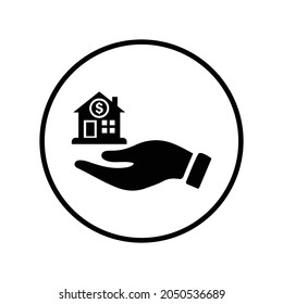 Refinance, mortgage, debt icon. Rounded black vector design.
