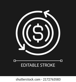 Refinance pixel perfect white linear icon for dark theme. Replacement mortgage. Loan modification. Thin line illustration. Isolated symbol for night mode. Editable stroke. Arial font used