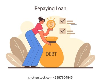 Refinance process. Loan rate reduction to lender agreements. Debt obligation with better interest rate. Housing loan, real estate mortgage. Flat vector illustration