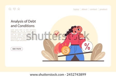 Refinance process web or landing. Loan rate reduction to lender agreements. Debt obligation with better interest rate. Housing loan, real estate mortgage. Flat vector illustration