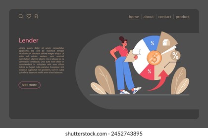 Refinance web or landing dark or night mode. Loan rate reduction to lender agreement. Debt obligation with better interest rate. Housing loan, real estate mortgage. Flat vector illustration