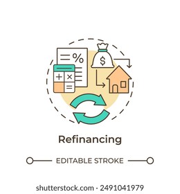 Refinancing multi color concept icon. Home equity loan. Payment terms, financial situation. Round shape line illustration. Abstract idea. Graphic design. Easy to use in infographic, presentation