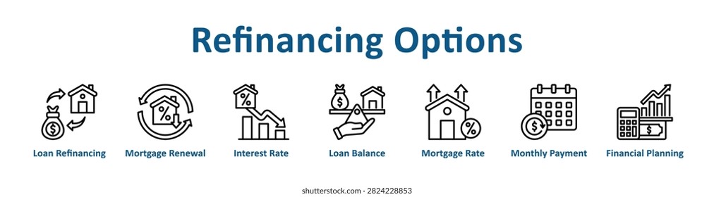 Refinancing Options web icon banner with line art style