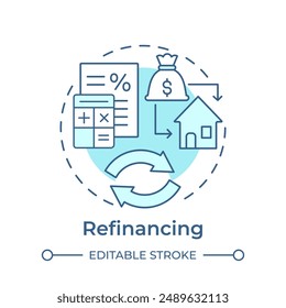 Refinancing soft blue concept icon. Home equity loan. Payment terms, financial situation. Round shape line illustration. Abstract idea. Graphic design. Easy to use in infographic, presentation