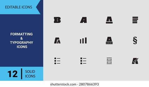 Refine desktop publishing layouts with solid formatting and typography icons perfect for text alignment styling rules and document editing software.