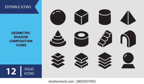 Refine minimalist projects using solid geometric shadow composition icons created for commercial art direction and unique spatial branding graphics.