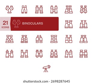 Interfaz de usuario del producto Refinar con 25 iconos de línea regular que incorporan binoculares, consistentes en todos los estados.