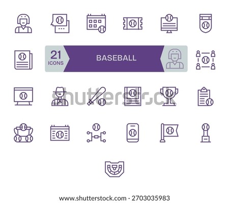 Refine product UI with 25 Regular Line icons that embody Baseball, consistent across states.