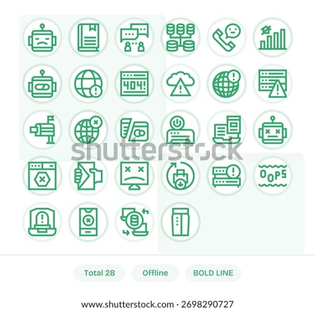Refine product visuals using 28 Bold Line icons inspired by Offline, with consistent metrics.