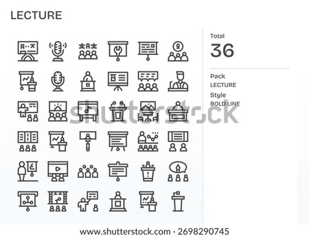 Refine your brand with 36 Bold Line icons based on Lecture, ideal for apps, websites, and dashboards.