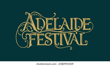 A refined Adelaide Festival logo featuring ornate typography in gold, symbolizing sophistication and creative excellence in the festival's cultural celebration