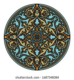 Refined arabic ornament. Round rosette. Illustration for the theme of Ramadan.
