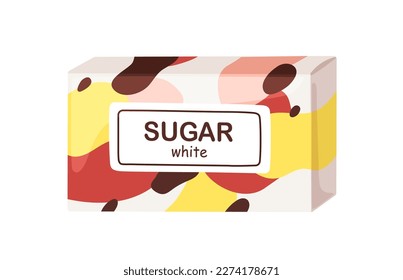 Refined beet sugar blocks, pieces packed in carton box. Beetroot sweetener, sweet ingredient in closed package. Flat cartoon vector illustration isolated on white background
