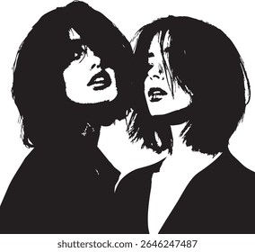 Uma silhueta preta refinada da cabeça de uma mulher no perfil, apresentando um penteado sofisticado, definido contra um fundo branco limpo