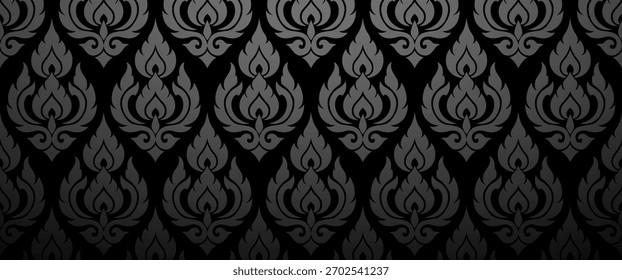 Eine raffinierte schwarze Thai Tapete mit subtilen traditionellen Motiven in einem modernen Minimalstil, ideal für Luxusmarken, elegante Verpackungen, Plakatlayouts, digitale Hintergründe.