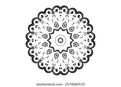 Refined Black and White Circular Design Featuring Detailed Mandala Patterns on a Pristine White Surface	