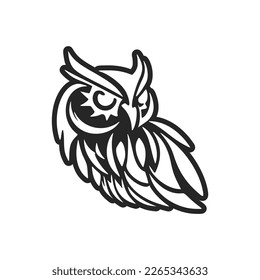 The refined black white vector logo of the owl. Isolated.