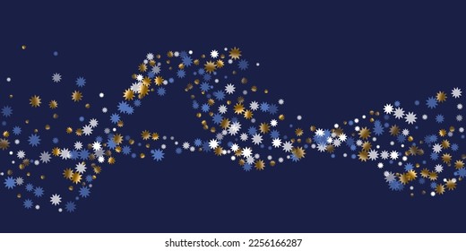 Refinada ilustración vectorial de estrella navideña. Confeti de arrugas blancas de oro. Pancarta de fondo de copo de nieve. Doodle confetti de estrella de Navidad. Explosión abstracta de la celebración.