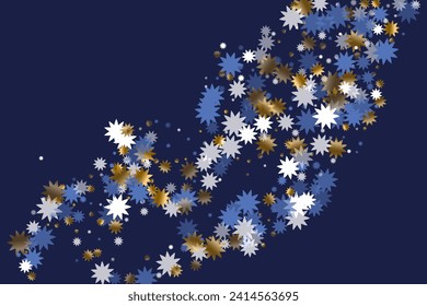 Raffiniertes Christstern, Vektorgrafik-Design auf dem Hintergrund. Die goldblauen, glänzenden Dekorationen. Plakatstardust-Ornament. Weihnachtssterndoodle glitter. Die Überwindung der modernen Explosion.