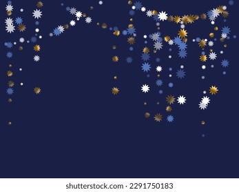 Refinada ilustración vectorial de estrella navideña. Confeti dorado blanco brillante. Fondo del afiche del estrellado. Doodle confetti de estrella de Navidad. Decoración del cielo.