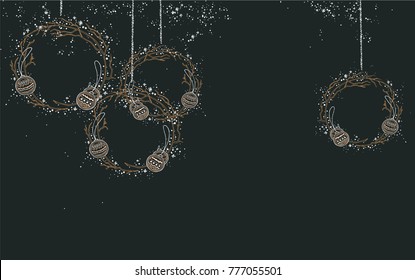 
A refined Christmas wreath with twigs, patterned balls and a snowy scattering