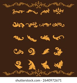 A refined collection of Balinese ornamental flourishes in elegant hand-drawn style. Featuring scrollwork, leafy curls, floral motifs, and baroque-inspired accents perfect for luxury-themed invitations