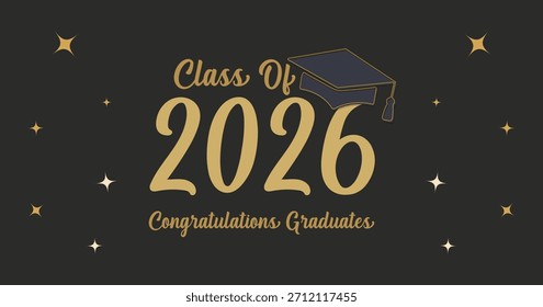 Clase de Anuncio 2026 de oro oscuro refinado con tipografía limpia y obras de arte clásicas de la tapa de graduación