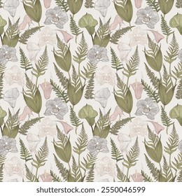 Refined Floral Patterns in Vibrant Shades in Pattern Vector Repeat for Elevated Shirt Designs, Wrapping, and Wallpaper.