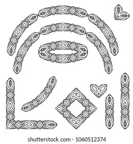 A refined frame of round shape. Clean contour of black color. Thin graphics. Vector. Interlacing. Ancient style. Design of tattoos. Contour graphics. Line art. Illustration. A refined frame of round s