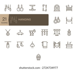 La geometría refinada define estos 25 iconos de línea regular para colgar, diseñados para facilitar la lectura.