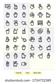 Die raffinierte Geometrie definiert diese 45 Fett Linien Icons für Click, entwickelt für die Lesbarkeit.