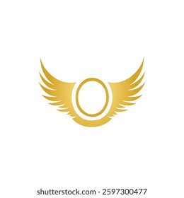 A refined golden winged emblem featuring a sleek circular centerpiece and symmetrical feathered wings, perfect for luxury branding and design. 