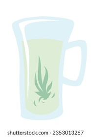 Refined green tea in a transparent glass. Vector image for prints, poster and illustrations.